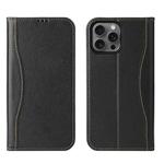 For iPhone 16 Pro Max Fierre Shann Cowhide Leather Flip Leather Phone Case(Black)