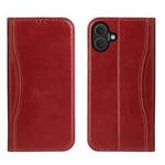 For iPhone 16 Plus Fierre Shann Cowhide Leather Flip Leather Phone Case(Red)