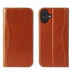 For iPhone 16 Plus Fierre Shann Cowhide Leather Flip Leather Phone Case(Brown)