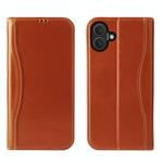 For iPhone 16 Fierre Shann Cowhide Leather Flip Leather Phone Case(Brown)