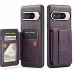 For Google Pixel 9 Pro XL Fierre Shann Oil Wax Cow Leather Card Holder Back Phone Case(Purple)