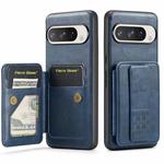 For Google Pixel 9 / 9 Pro Fierre Shann Oil Wax Cow Leather Card Holder Back Phone Case(Blue)