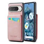 For Google Pixel 9 / 9 Pro Fierre Shann Crazy Horse Card Holder Back Cover PU Phone Case(Pink)