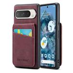 For Google Pixel 9 / 9 Pro Fierre Shann Crazy Horse Card Holder Back Cover PU Phone Case(Wine Red)