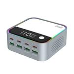 WLX-M8 120W Smart Digital Display Multi-Port Desktop Charger Dock Station, US Plug(Grey White)