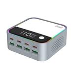 WLX-M8 120W Smart Digital Display Multi-Port Desktop Charger Dock Station, UK Plug(Grey White)