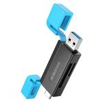 BOROFONE DH9 2 in 1 USB 3.0 / Type-C to SD / TF 3.0 Card Reader(Black Blue)