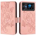 For Cubot A20 Embossed Rose RFID Anti-theft Leather Phone Case(Pink)