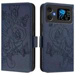 For Cubot A20 Embossed Rose RFID Anti-theft Leather Phone Case(Dark Blue)