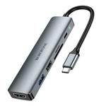 BOROFONE DH15 Multi-function 6 in 1 USB-C / Type-C to HDMI, PD, USB 3.0, USB 2.0, SD / TF HUB Adapter, Length:15cm(Metal Gray)