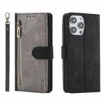 For iPhone 15 Pro POLA Dual-color Zipper Wallet RFID Leather Phone Case(Grey Black)