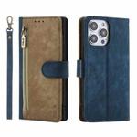 For iPhone 15 Pro POLA Dual-color Zipper Wallet RFID Leather Phone Case(Yellow Blue)