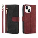 For iPhone 15 POLA Dual-color Zipper Wallet RFID Leather Phone Case(Red Black)