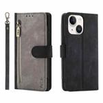 For iPhone 14 Plus POLA Dual-color Zipper Wallet RFID Leather Phone Case(Grey Black)