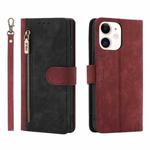 For iPhone 12 / 12 Pro POLA Dual-color Zipper Wallet RFID Leather Phone Case(Red Black)