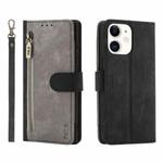 For iPhone 12 / 12 Pro POLA Dual-color Zipper Wallet RFID Leather Phone Case(Grey Black)