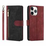 For iPhone 11 Pro Max POLA Dual-color Zipper Wallet RFID Leather Phone Case(Red Black)