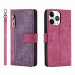 For iPhone 11 Pro Max POLA Dual-color Zipper Wallet RFID Leather Phone Case(Purple Pink)