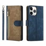For iPhone 11 Pro Max POLA Dual-color Zipper Wallet RFID Leather Phone Case(Yellow Blue)