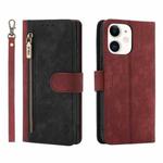 For iPhone 11 POLA Dual-color Zipper Wallet RFID Leather Phone Case(Red Black)