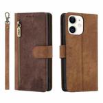 For iPhone 11 POLA Dual-color Zipper Wallet RFID Leather Phone Case(Burgundy Brown)