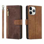 For iPhone 11 Pro POLA Dual-color Zipper Wallet RFID Leather Phone Case(Burgundy Brown)