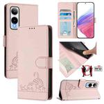 For Cricket Icon 6 Cat Rat Embossed Pattern RFID Leather Phone Case with Lanyard(Pink)