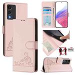 For Cubot A10 Cat Rat Embossed Pattern RFID Leather Phone Case with Lanyard(Pink)