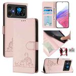 For Cubot A20 Cat Rat Embossed Pattern RFID Leather Phone Case with Lanyard(Pink)