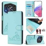 For Cubot A30 Cat Rat Embossed Pattern RFID Leather Phone Case with Lanyard(Mint Green)