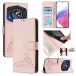 For Cubot A30 Cat Rat Embossed Pattern RFID Leather Phone Case with Lanyard(Pink)