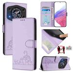 For Cubot A30 Cat Rat Embossed Pattern RFID Leather Phone Case with Lanyard(Purple)