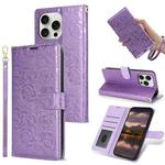 For iPhone 16 Pro Max Peony Flowers Imprint Leather Phone Case(Purple)