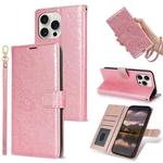 For iPhone 16 Pro Peony Flowers Imprint Leather Phone Case(Pink)