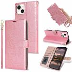 For iPhone 15 Peony Flowers Imprint Leather Phone Case(Pink)