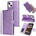 For iPhone 14 Plus Peony Flowers Imprint Leather Phone Case(Purple)