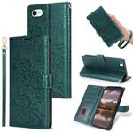 For iPhone 7 / 8 / SE 2022 Peony Flowers Imprint Leather Phone Case(Green)