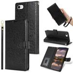 For iPhone 7 / 8 / SE 2022 Peony Flowers Imprint Leather Phone Case(Black)