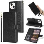 For iPhone 13 mini Peony Flowers Imprint Leather Phone Case(Black)