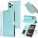 For iPhone 12 / 12 Pro Peony Flowers Imprint Leather Phone Case(Sky Blue)