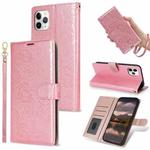 For iPhone 11 Pro Max Peony Flowers Imprint Leather Phone Case(Pink)