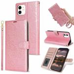 For iPhone 11 Peony Flowers Imprint Leather Phone Case(Pink)