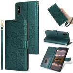 For iPhone X / XS Peony Flowers Imprint Leather Phone Case(Green)