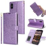 For iPhone X / XS Peony Flowers Imprint Leather Phone Case(Purple)