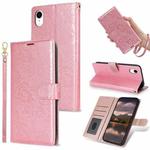 For iPhone XR Peony Flowers Imprint Leather Phone Case(Pink)