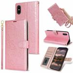 For iPhone XS Max Peony Flowers Imprint Leather Phone Case(Pink)