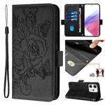 For OPPO Reno14 Global Embossed Rose RFID Anti-theft Leather Phone Case(Black)