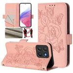 For Motorola Moto G15 Embossed Rose RFID Anti-theft Leather Phone Case(Pink)