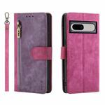 For Google Pixel 7 POLA Dual-color Zipper Wallet RFID Leather Phone Case(Purple Pink)