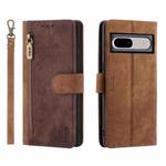 For Google Pixel 7 POLA Dual-color Zipper Wallet RFID Leather Phone Case(Burgundy Brown)